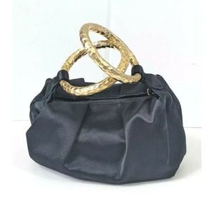 Jimmy Choo - Satin handle Bag Gold Hoop Black Formal Clutch